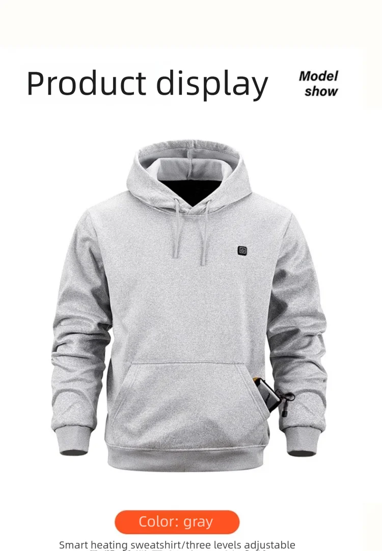 5-Zonen Beheizbare Kapuzenpullover für Herren, USB-beheizter Fleece-Sweatshirt, Unisex USB-Heiz-Sweatshirt, Outdoor-Sportbekleidung – Detail 13