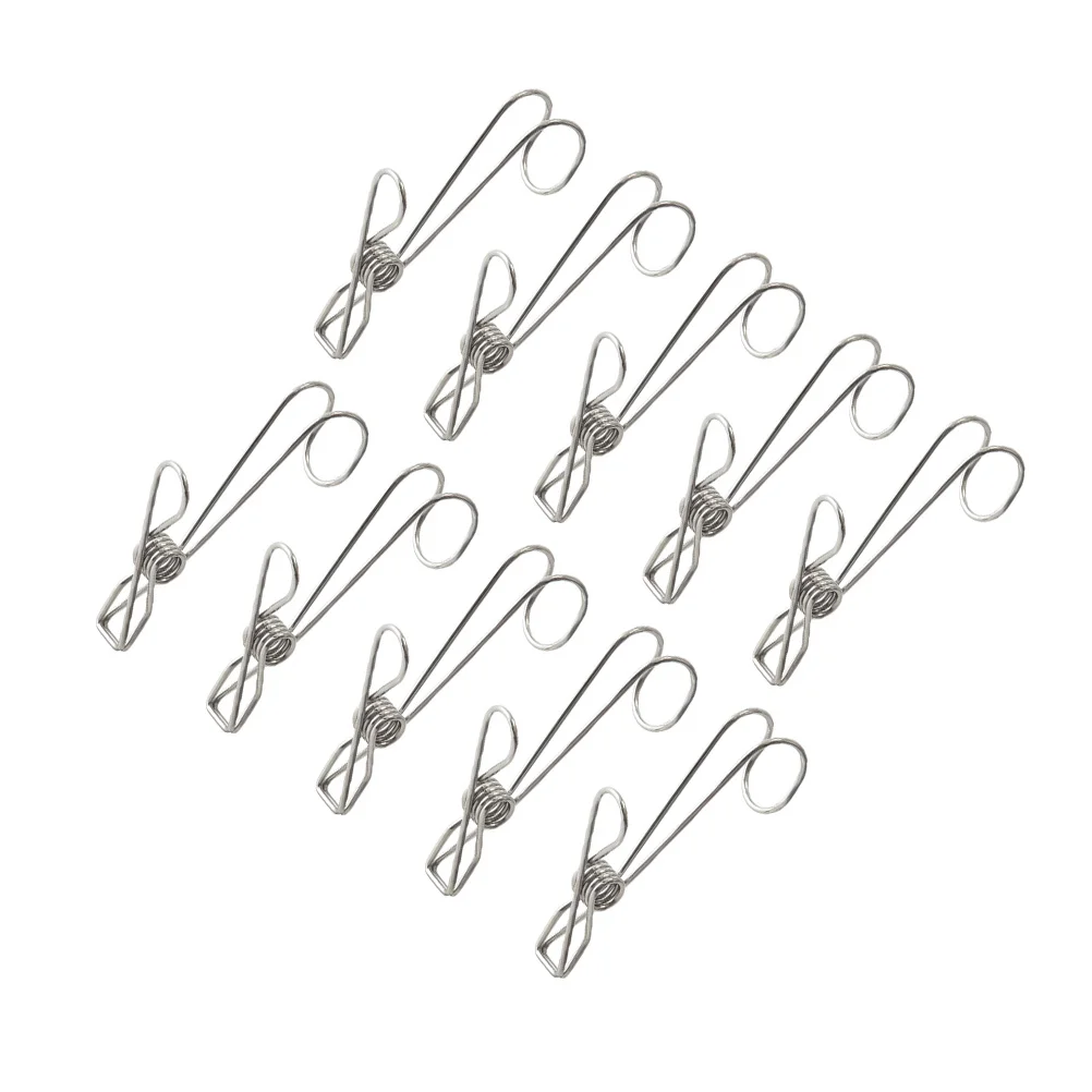 

10pcs Multi-functional Clips with Hook Stainless Steel Clothespins (Steel Color)