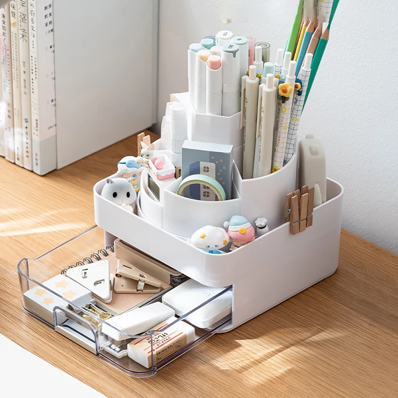 DIY White Wooden Desk Office Organizer Storage Holder Desktop Pencil Pen  Sundries Badge Box Stationery Office School Supplies - AliExpress