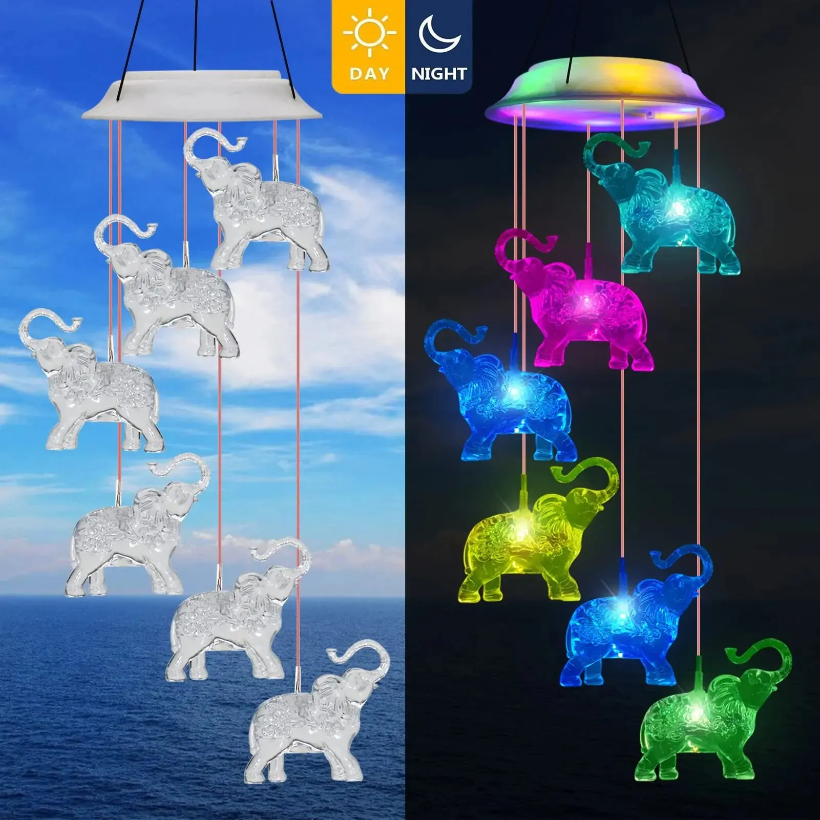 Outdoor Solar Waterproof LED Elephant Wind Chimes Home Gifts Decorating Gardens Outdoor Courtyards Lawns