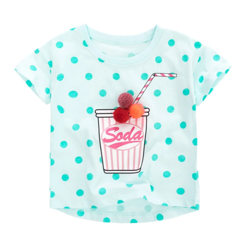 Baby Girls T Shirts Cotton Summer Tops Cartoon Soda Milk Tea Appliques Kids Children's Clothes Shirts 2-7t
