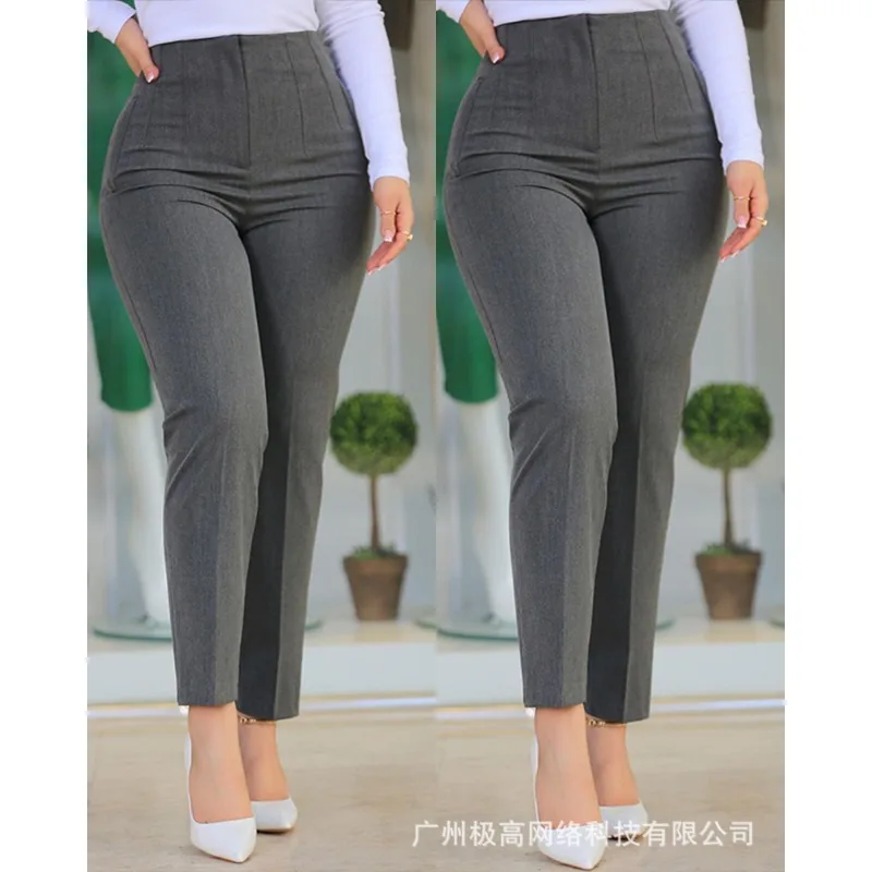 Wepbel Women High Waist Cropped Work Pants Fashion Black Trousers Office Lady Pants Tight Slim Fits Solid Color Straight Pants women high waist stretch slim jeans lady y2k flare bell bottom denim pants girls streetwear tight casual skinny quality trousers