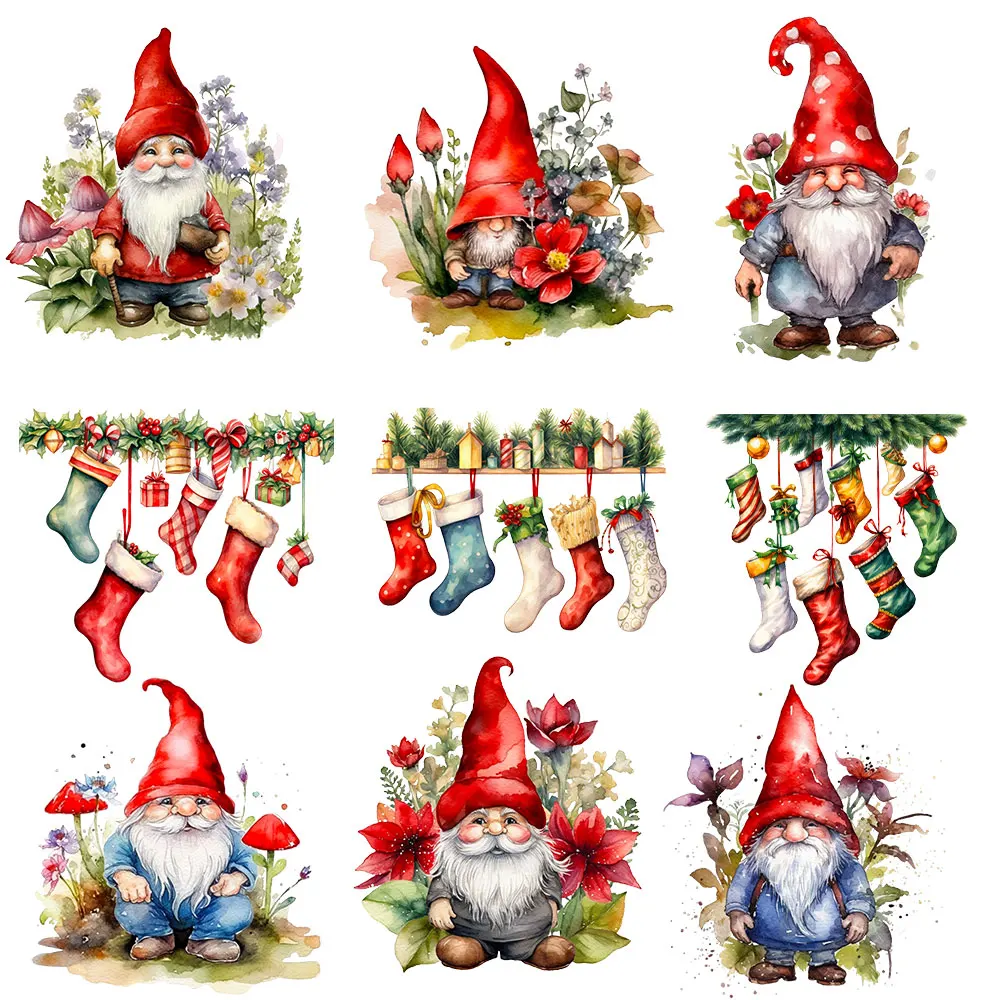 Garden Gnome Patches Iron On Clothes Christmas Stocking Thermo Stickers