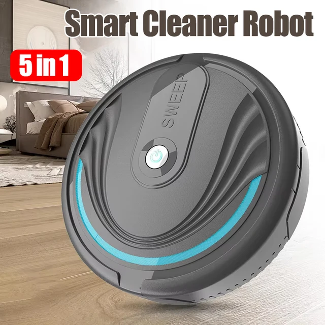 5-in-1 Mini Smart Robotic Wireless Vacuum Cleaner Home Multi-Mode USB Rechargeable Home Sweeper For Wet Dry Carpet Floors 1