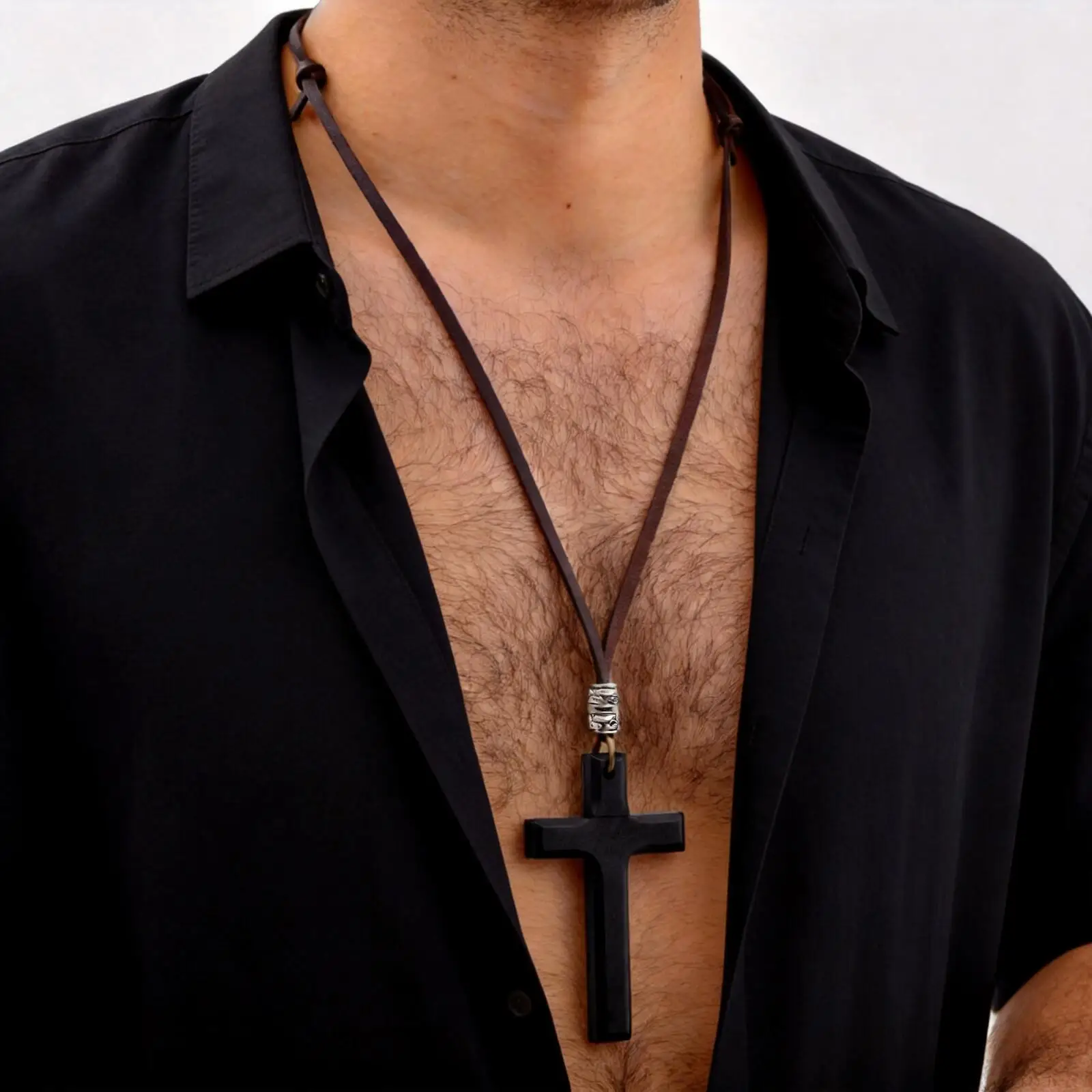 Große Holzkreuz-Halskette für Männer, Katholisches Kreuz Jesus Christus Langes Anhänger-Collier, Glaubens- und Gebetsreligiöser Schmuck