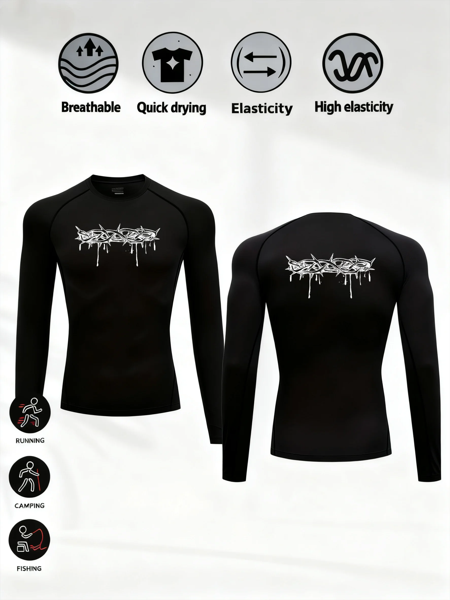 Men‘s Thorns print Compression Running T-Shirt Fitness Tight Long Sleeve Sport T-shirt Training Jogging Shirts Quick Dry Clothes 13 S5d5ef38cb4a147909cf1f3880d0b3ff0g