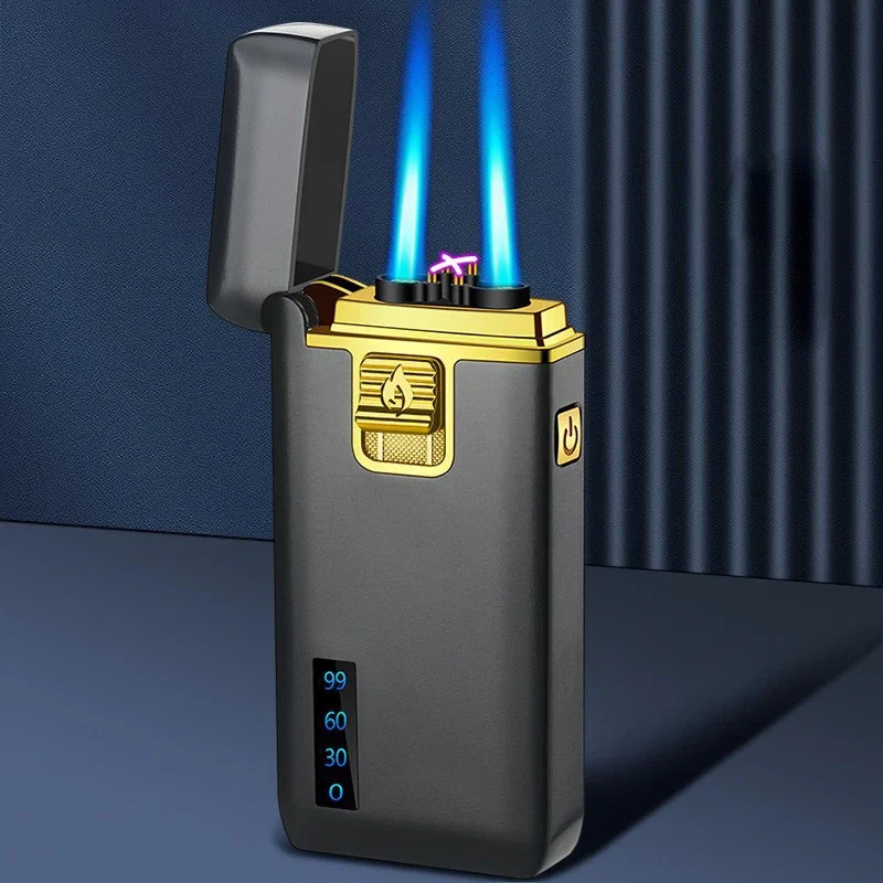 2025 New Men's Flame Gas Electric Dual Purpose Metal Windproof Lighter Creative USB Butane Gas Double fire Lighter Men's Gift 4