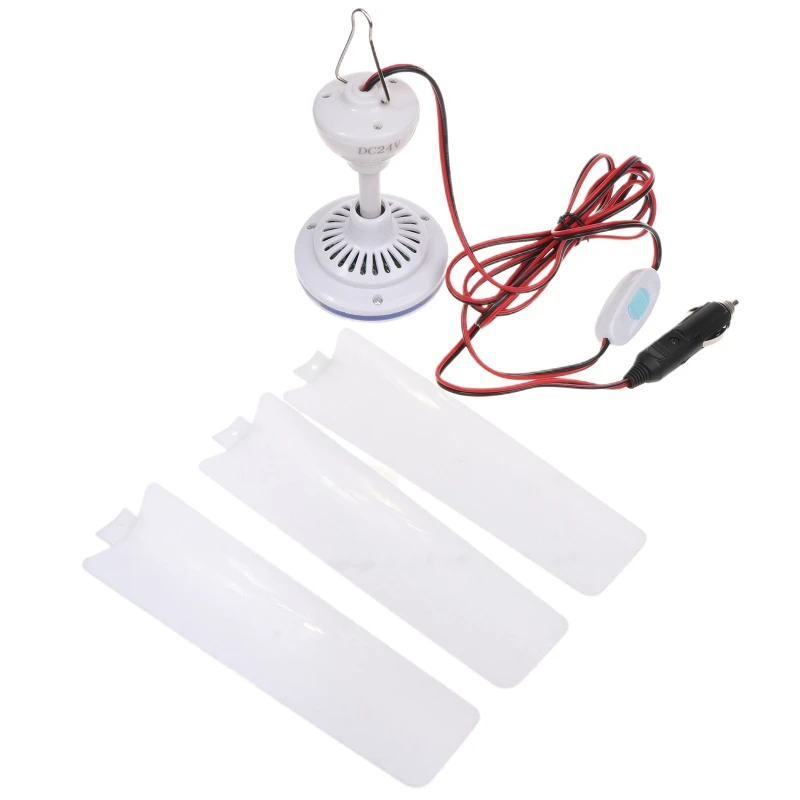 

3 Leaves 12V/24V Ceiling Fan Air Cooler With Hanging Battery Powered 19.6inch Tent Fans for Camping RV Outdoor Dormitory Home