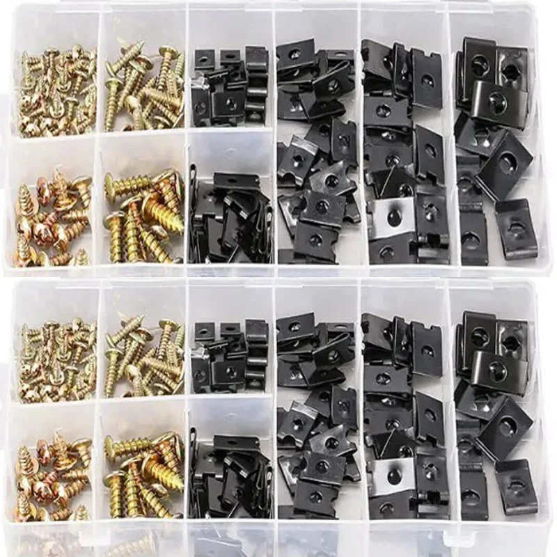 U-shaped Metal Nuts Clips Car Fender Pára-choques Parafusos Cruz Cabeça Auto Tapping Parafusos Peças Variedade em Forma de u Fixadores 170 Pcs