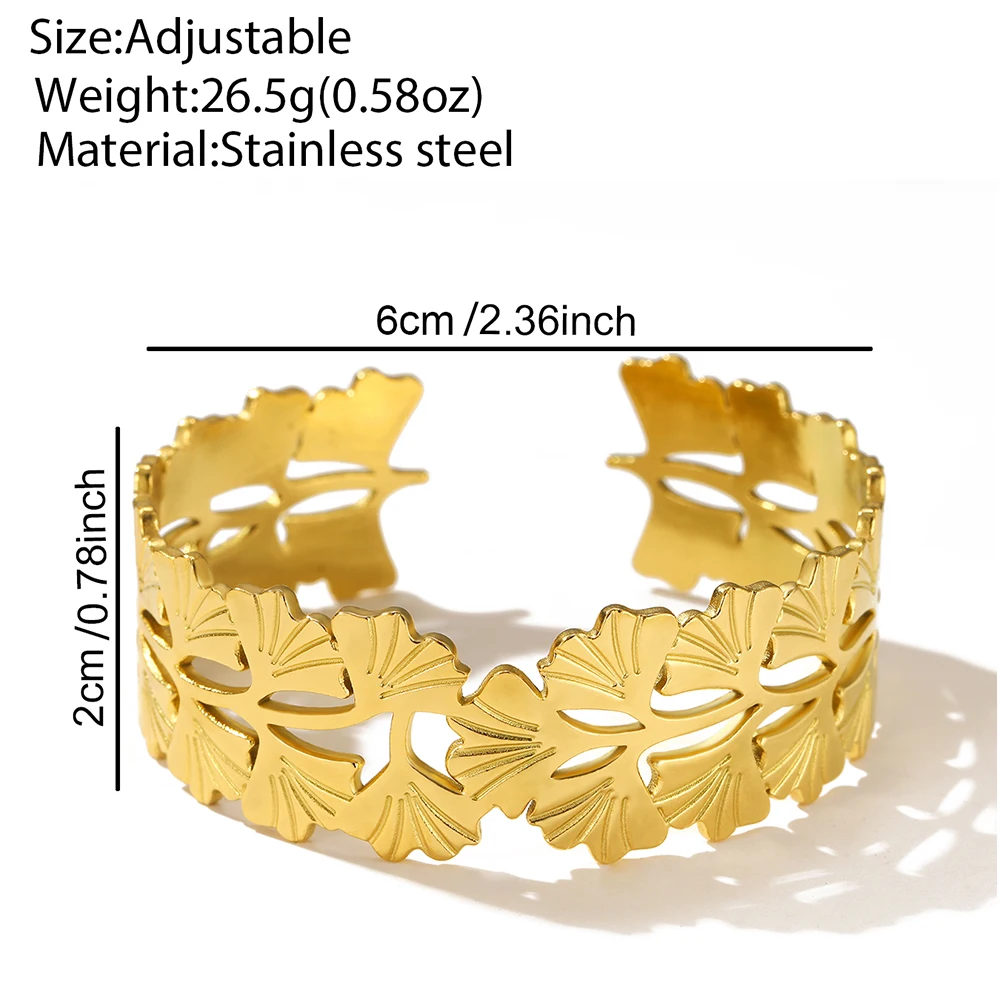 Stainless Steel Bracelet New Trend Botanical Carving Small Fresh Ginkgo Biloba Fallen Leaf Bracelet For Women Jewelry Party Gift 5