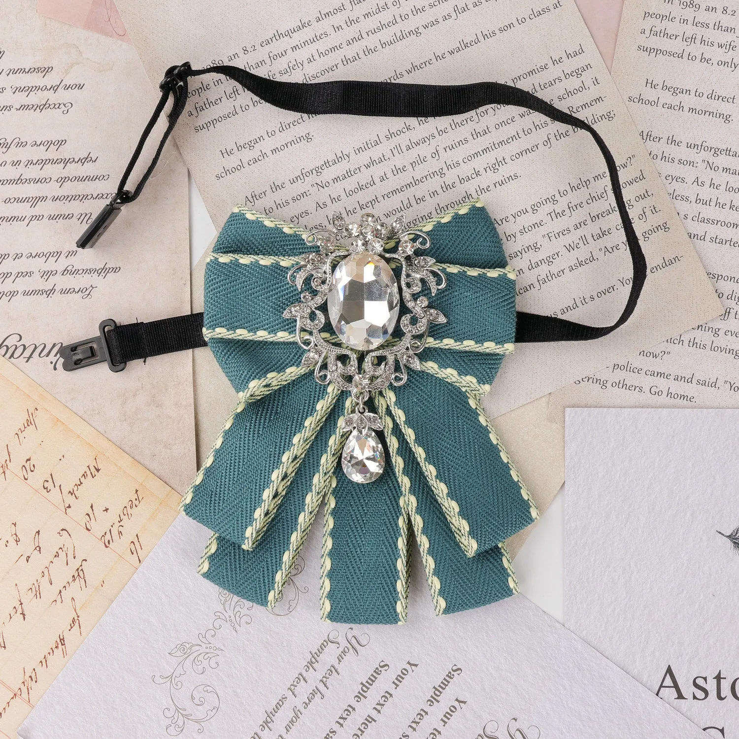 Neue Elegante Koreanische Damen-Schleife, Herren Schwarze Strass-Hemdkragen-Schleife, Mädchen Modische Fliege, Hochzeits- und Party-Krawatte – Detail 12