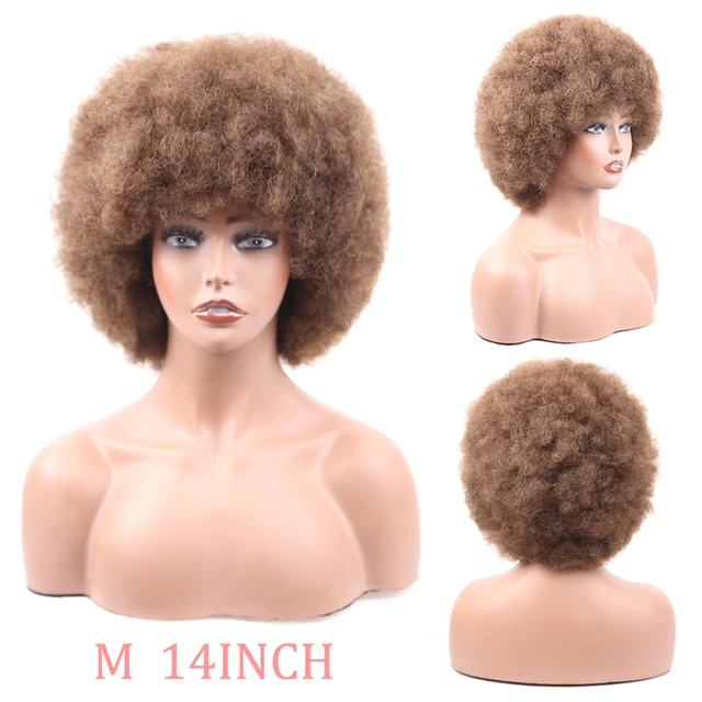 Synthetic Afro Wig Short Fluffy Hair Wigs for Black Women Kinky Curly Hair for Party Dance Cosplay Wigs with Bangs 8