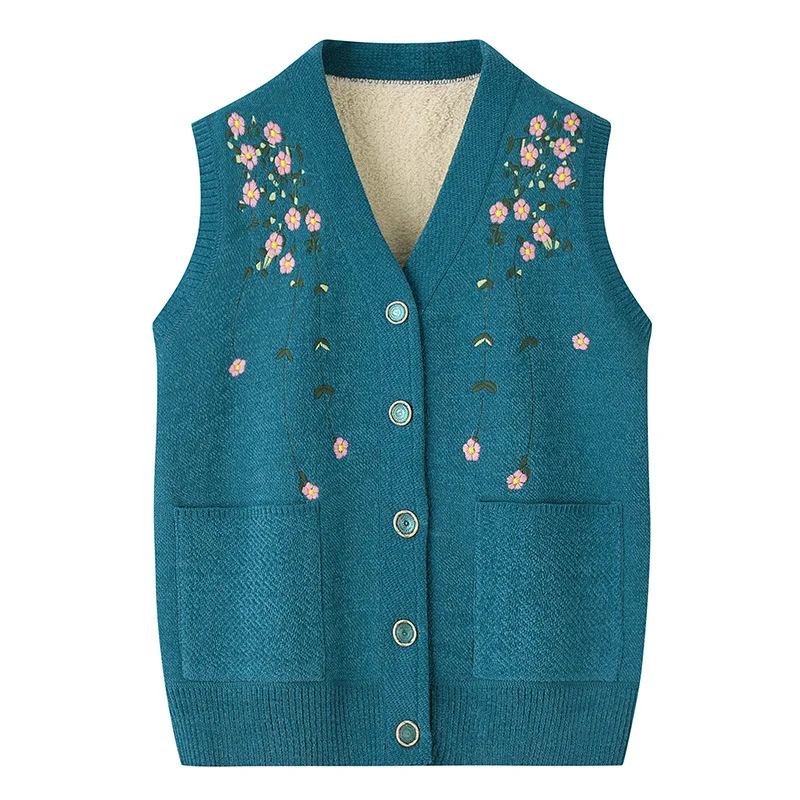 Gilet de grand-mère automne hiver brodé tenue de mère d'âge moyen