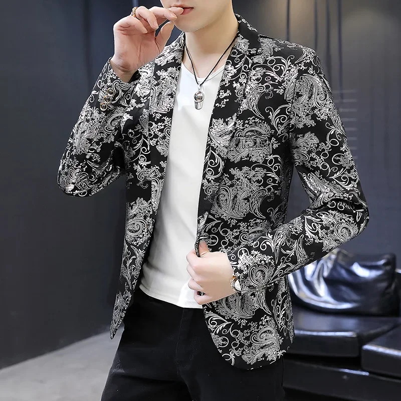 2023 Boutique Men's Fashion Blazer Business Gentleman Elegant and Comfortable Print Casual Dress Trend Korean Dress Slim Coat