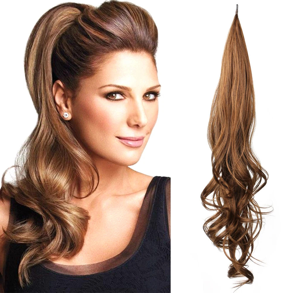 Long Layered Ponytail Synthetic Hair Extension Brown Blonde Flexible