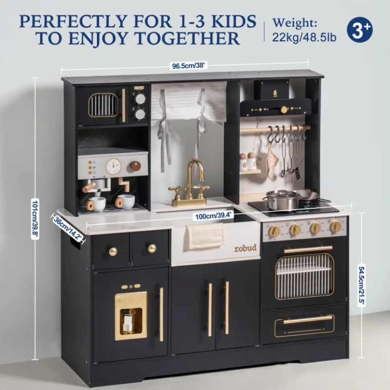 Robud Wooden Kids Kitchen Playset with Wash basin Ice Maker