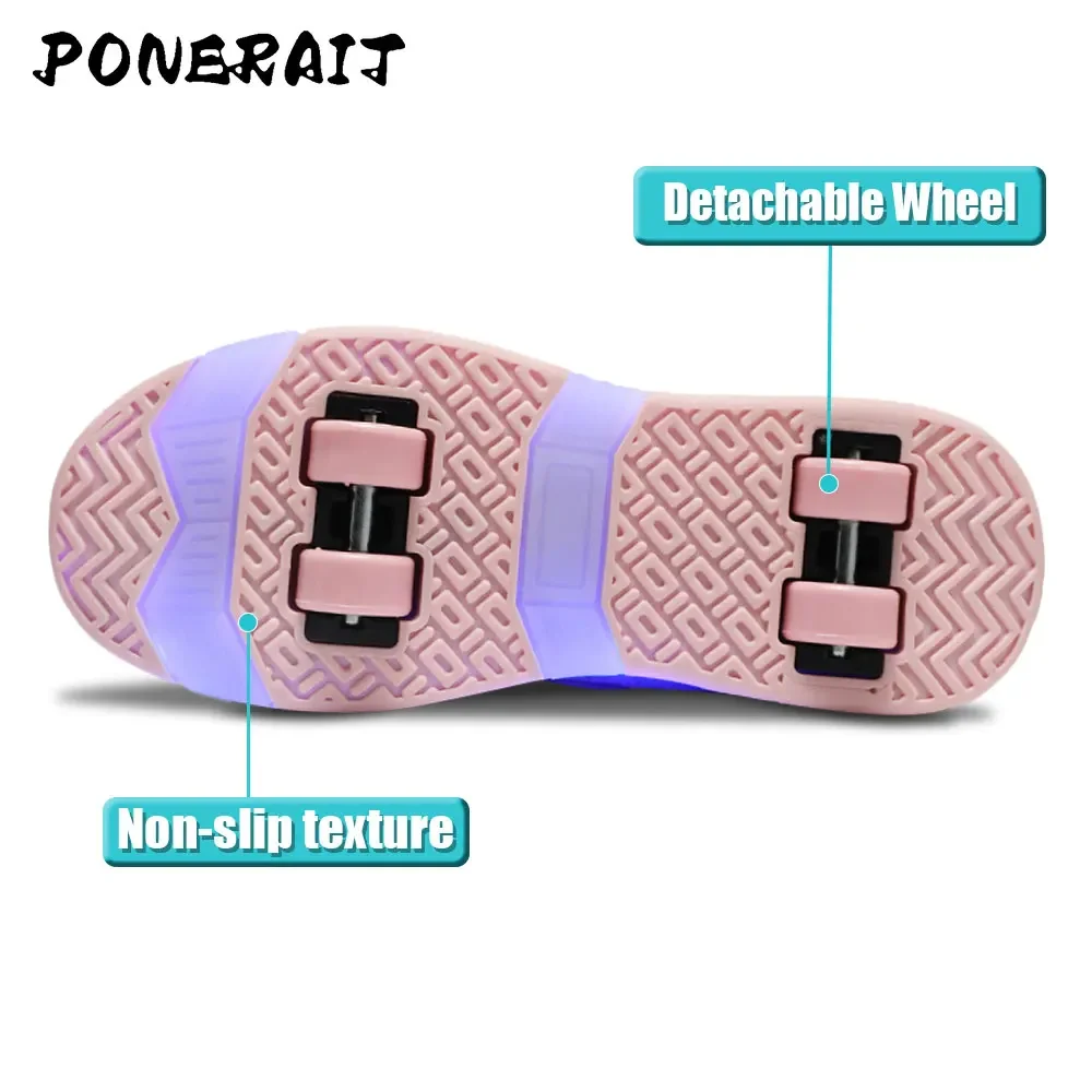 Women's Detachable 4 Wheel Roller Skates Shoes New Sneakers With LED For Women Quality Girls Skating Skates Shoes With Wheels
