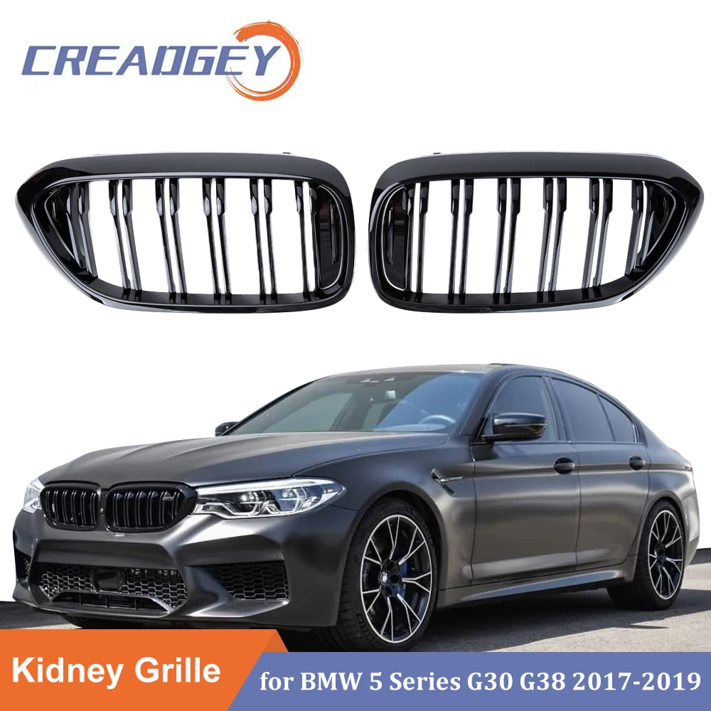 

ABS Double Slats Gloss Black Front Kidney Grille Grill For Bmw 5 Series G30 G38 525I 530I 540I 550I 2017-2020 Car Accessories