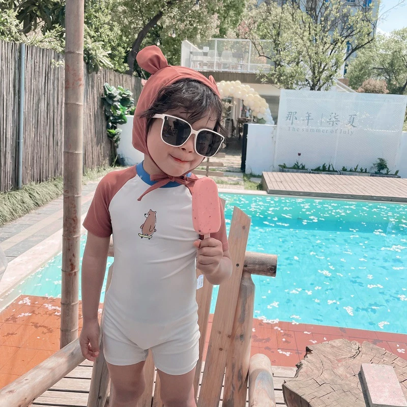 2148c Children S Bear Swimsuit Boy Conjoined Long Sleeve Sun Protection Swimwear Boy Baby Cute Swimming Clothes Swimwear Aliexpress