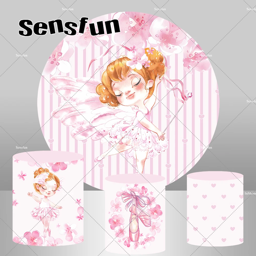 

Танцевальная балерина новорожденный малыш круглый фон крышка розовый для девочек на 1-й День Рождения Круглый фон чехлы на тумбу