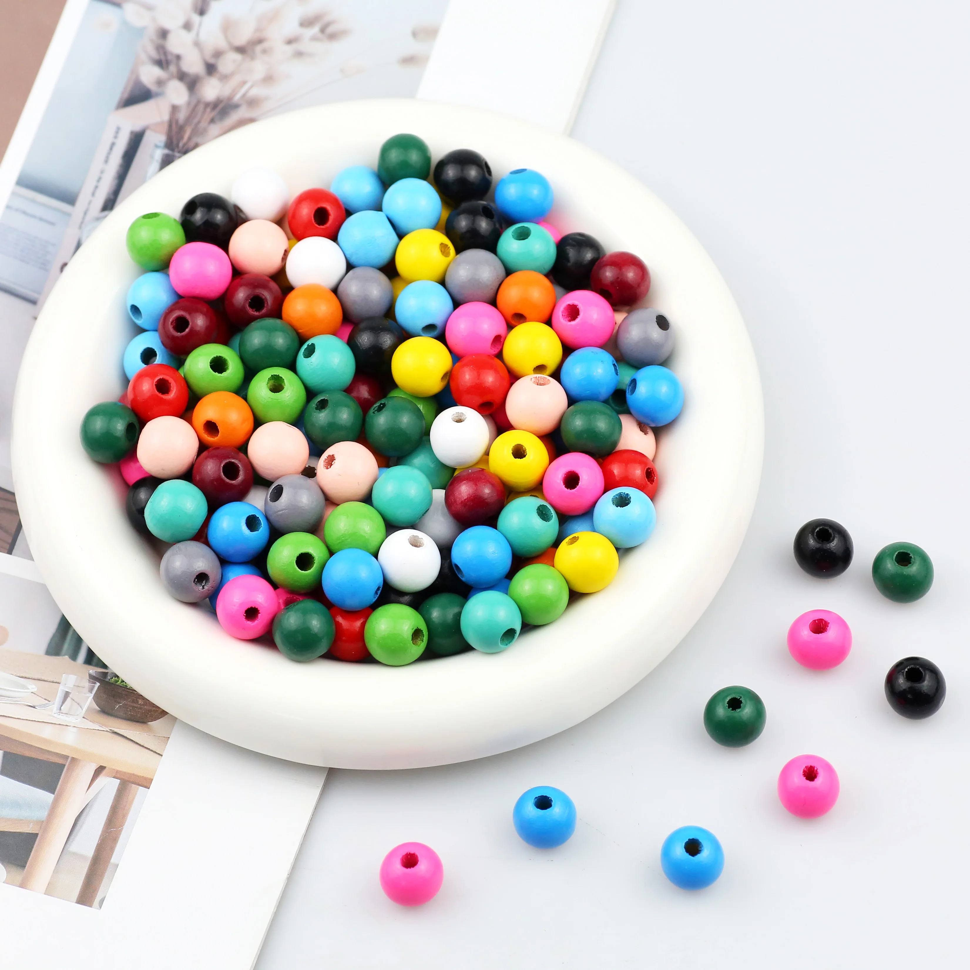 Vibrant Round Wooden Spacer Beads for DIY Jewelry and Accessories