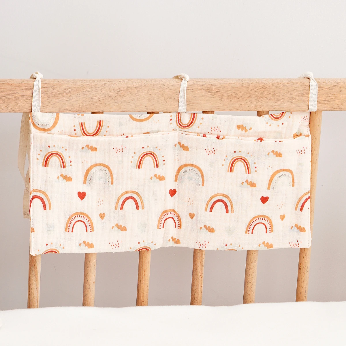 HappyFlute Linen Baby Carriage Bag Double Pocket Multifunctional Crib Storage Diaper Towel Molar Toy Organizer