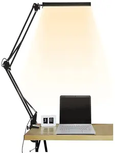 Светодиодный настольная лампа с зажимом, для защиты глаз затемнения светильник, 3 цвета режимы лампа с поворотным кронштейном, USB клип на нас...