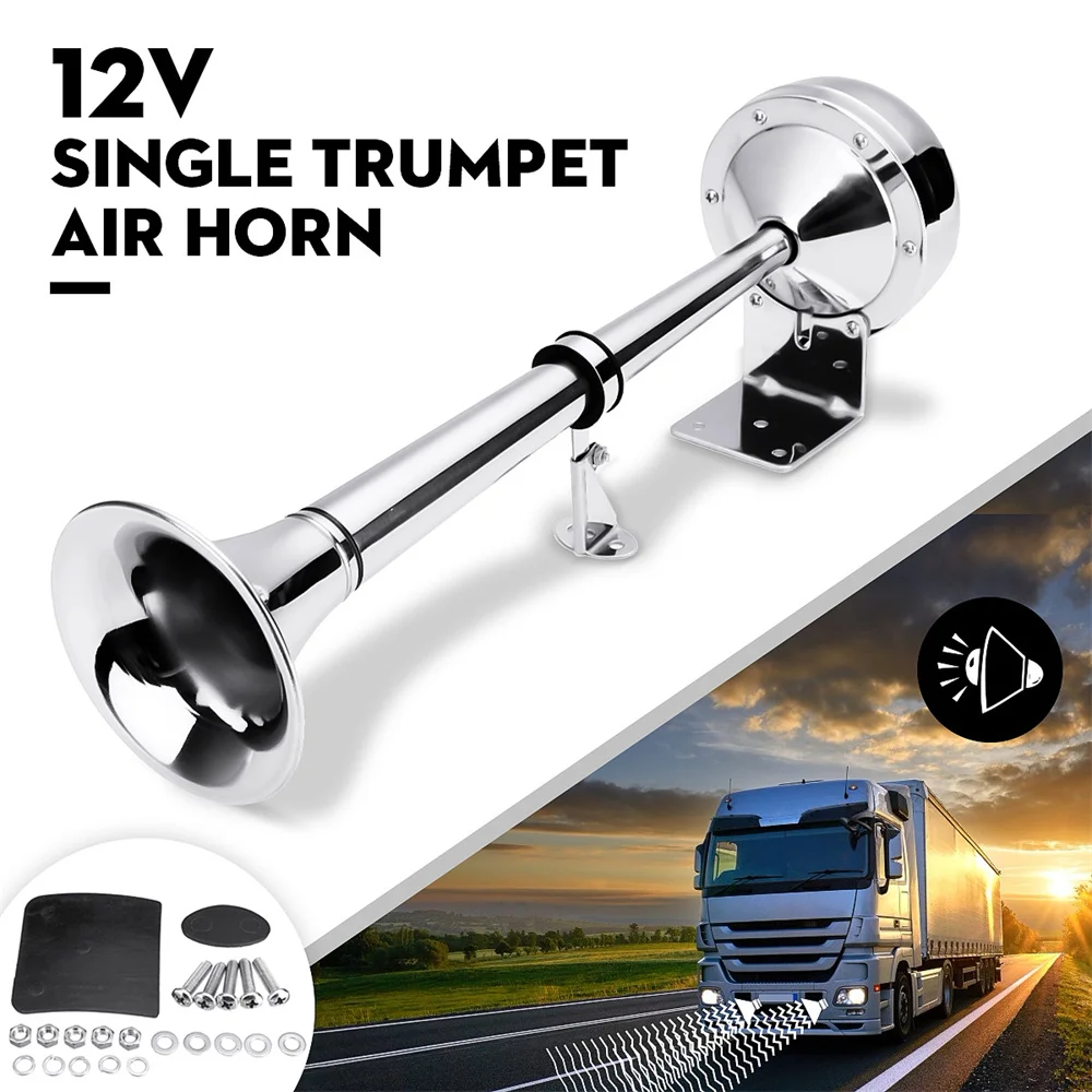 

12V Polished Stainless Steel Single Trumpet Horn Low Tone for Marine Boat Truck Lorry Caravan RV New