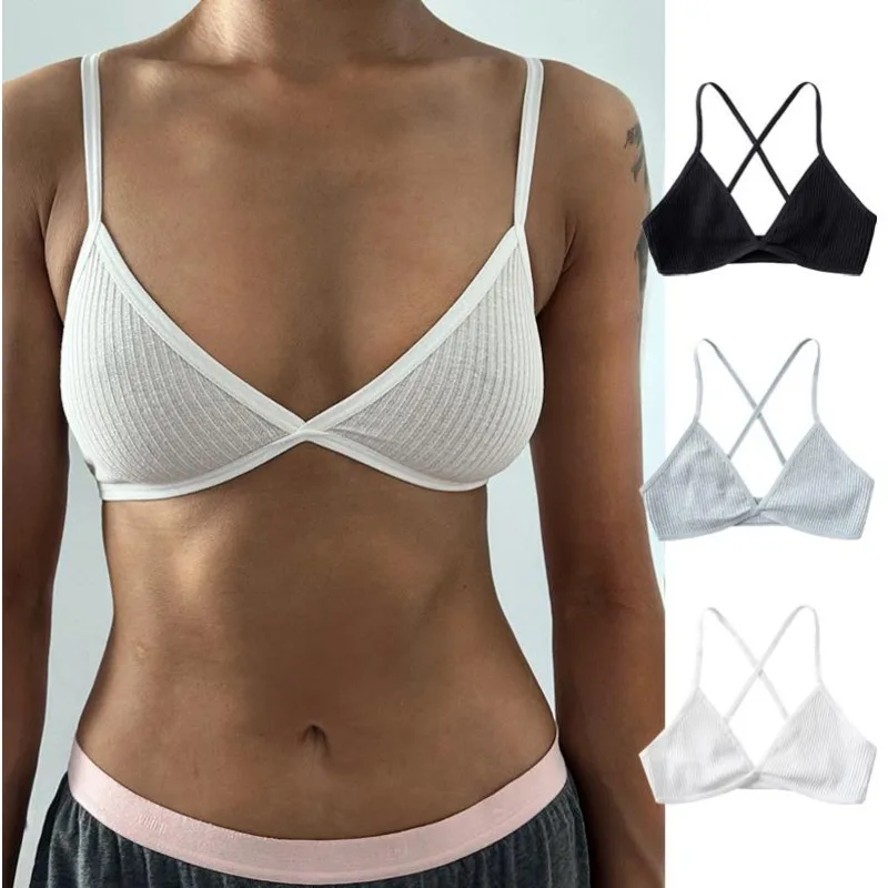 

Comfort Lingerie Cotton Bras for Women Thin Style Unlined Bralette Sexy Deep V Triangle Cup Cross Beauty Back Bra бюстгальтер