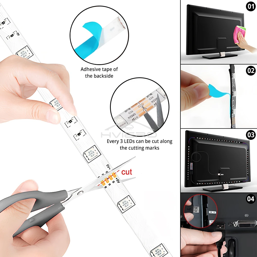 Vibrant LED Light Strips with Infrared Remote - USB 5V Decorative Lighting