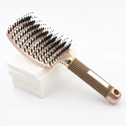 Scalp Massage & Detangling Hair Brush for Women - Salon - Quality Styling Tool for Wet & Curly Hair (Gold - with bristle)