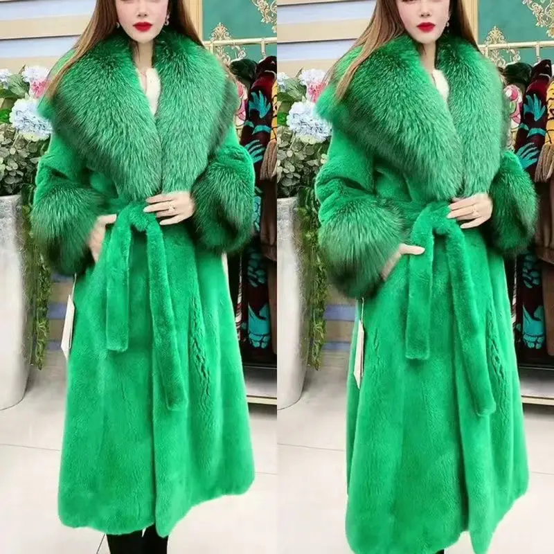 High-End Women's Coat 2023 Winter Clothes New Fashion Imitation Mink Socialite Loose-fit Elegant Long-sleeve Lady Furry Jacket
