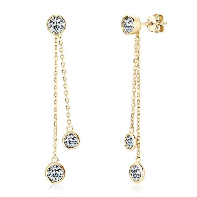 

EMO-241 Lefei Fashion Trendy Classic Moissanite Luxury Double Chain Tassel Earring For Women 925 Silver Party Charm Jewelry Gift