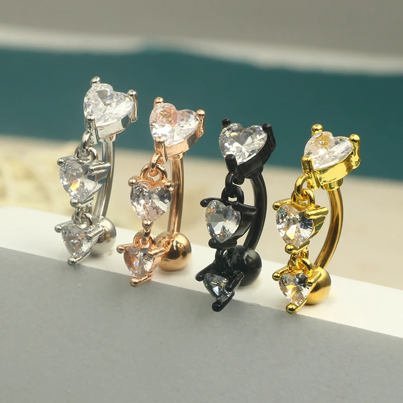 14G Big Heart Dangle Belly Button Rings Surgical Steel Curved Navel Barbell Body Jewelry Piercing Ombligo for Women Girl Belly