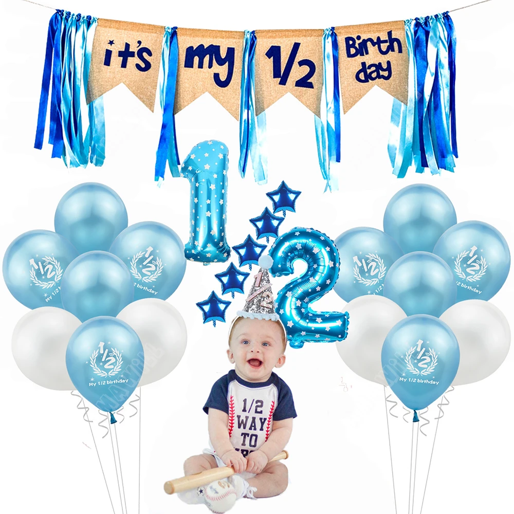 Half Birthday Party Decorations Kit It S My 1 2 Birthday Banner Balloons Crown Hat For 6 Months Baby Girl Boy Baby Shower Decor Ballons Accessories Aliexpress