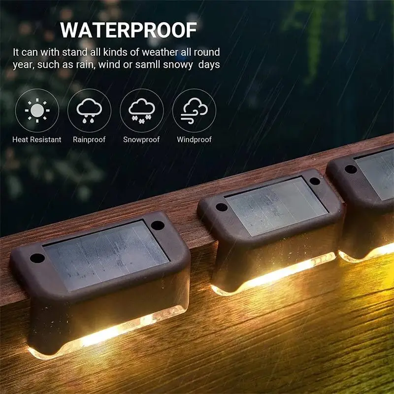 Solar Outdoor Garden Light Warm/White Stair Wall Light LED Street Step Light Waterproof Lighting Decoration For Patio Yard Fence