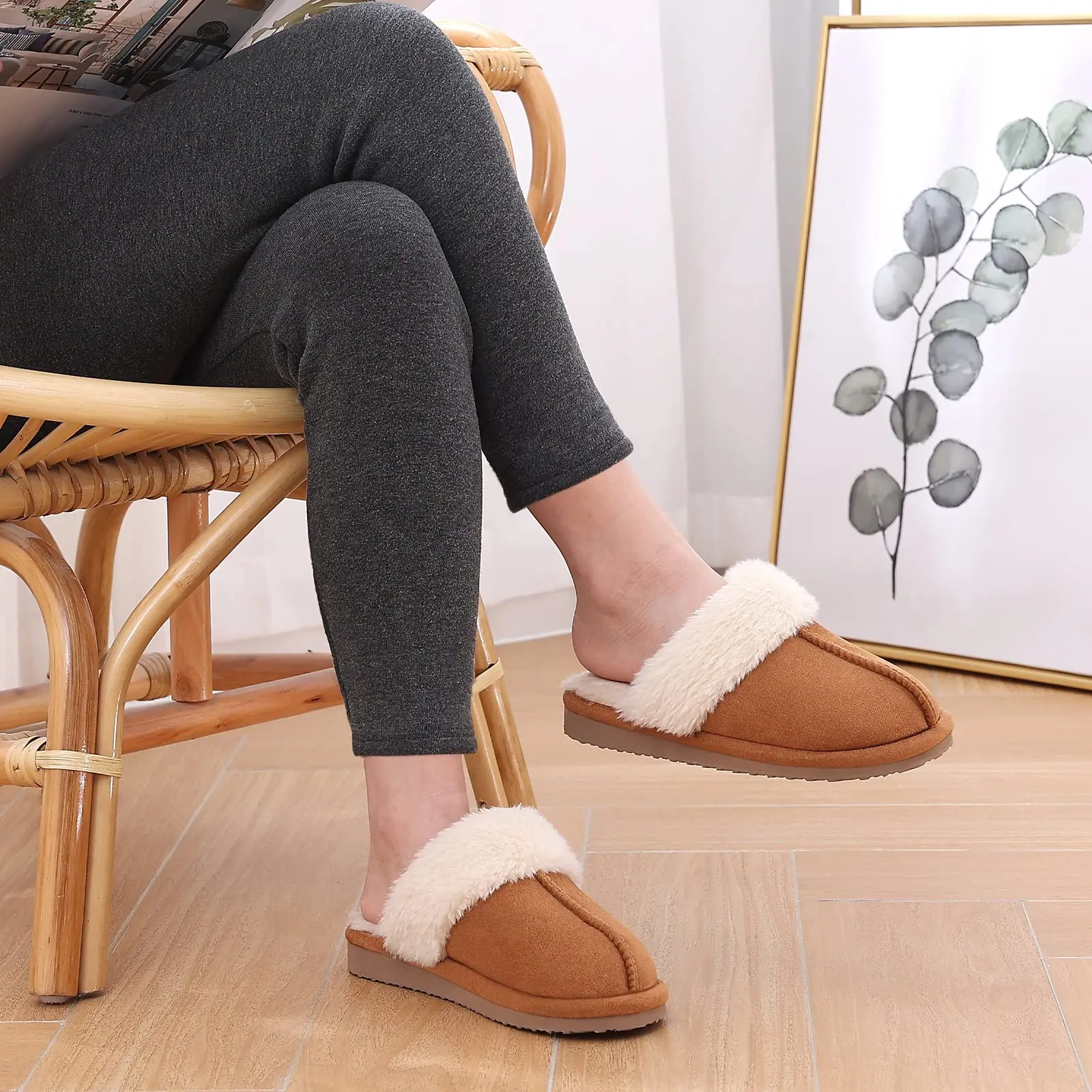 Crestar Women Winter Home Slippers Girls Warm Comfortable Fur Slippers Indoor Non-slip Shoes With Soft Soles Bedroom Slippers 5