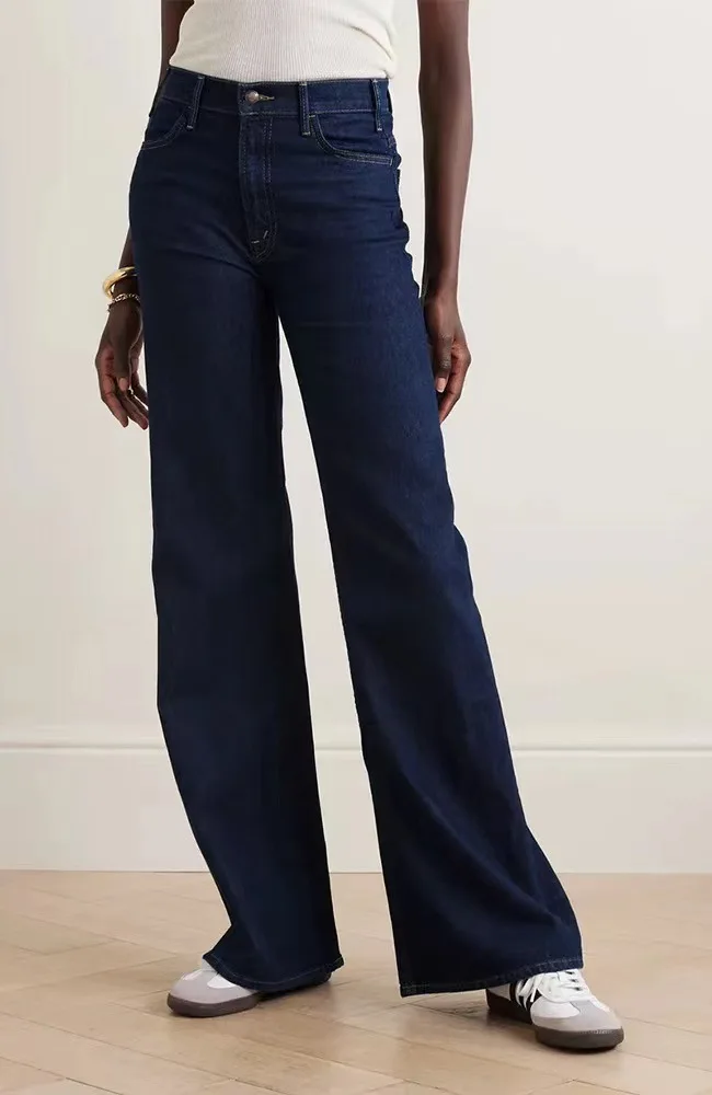 

Женские джинсы-клеш с высокой талией, Однотонные эластичные джинсы темно-синего цвета с принтом букв м, осень/зима 2024