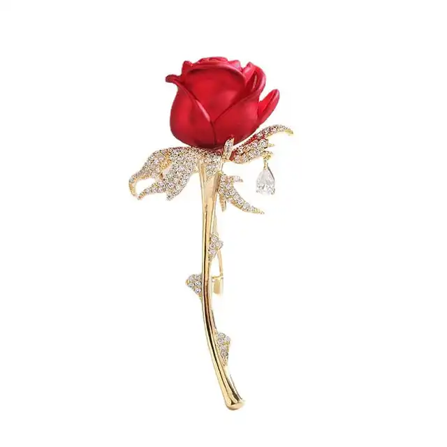 Fashion Rose Flower Brooch For Women Luxury Zircon Tulip Brooches
