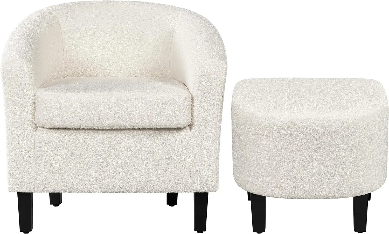 

Sherpa Accent Chair with Ottoman Set, Boucle Club Chair with Footrest Modern Cozy Recliner for Living Room/Bedroom, Ivory