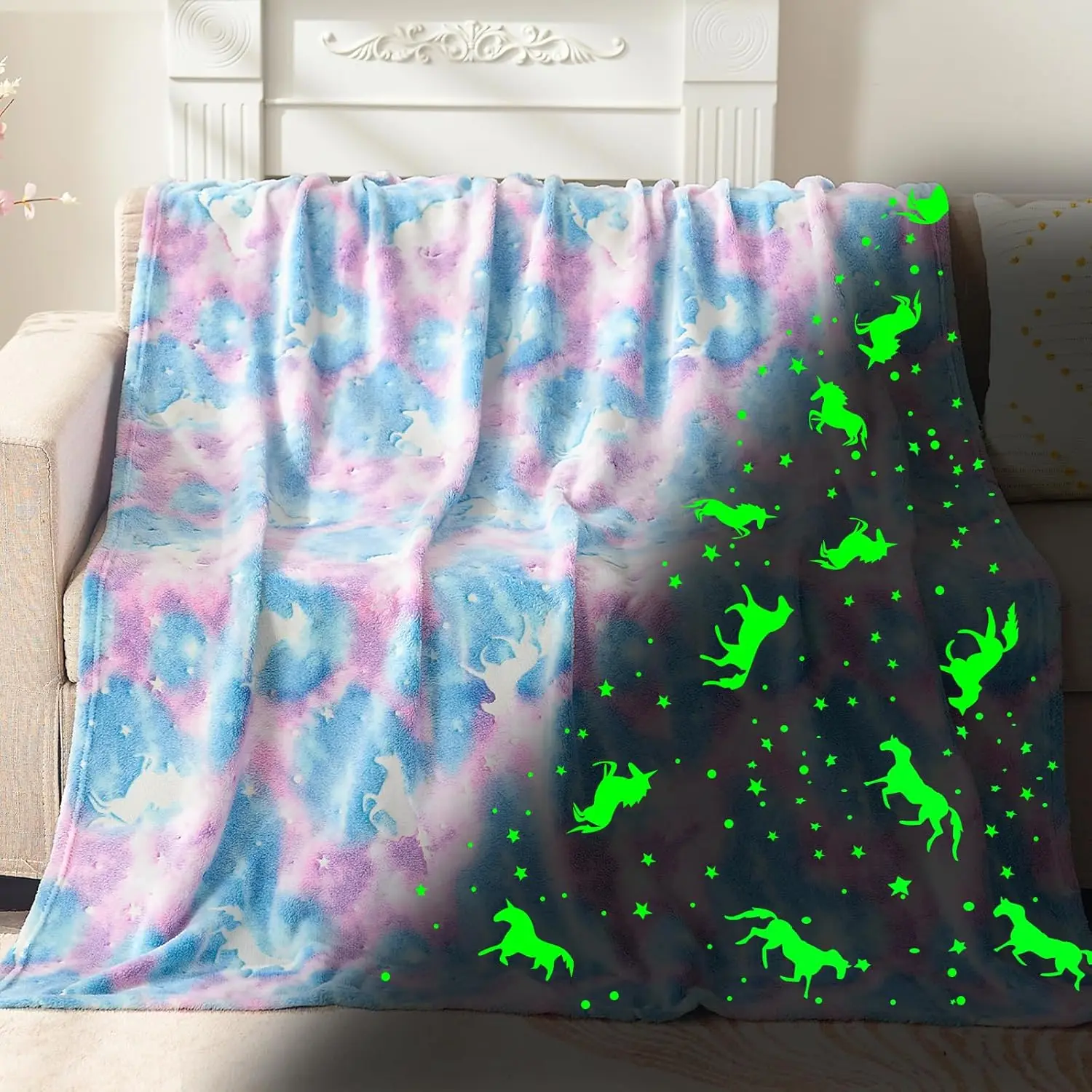 Coperta Unicorno Che Si Illumina Al Buio - Morbida Flanella Rosa 127x152 Cm - Regalo Per Bambine 3-10 Anni