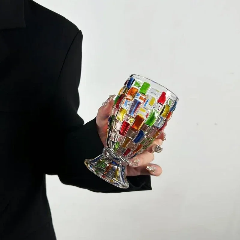 European Hand-painted Colored Glass Candy Jar Whiskey Glass