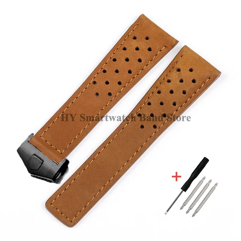 Genuine Leather Watch Strap with Brushed Cowhide and Solid Folding Buckle