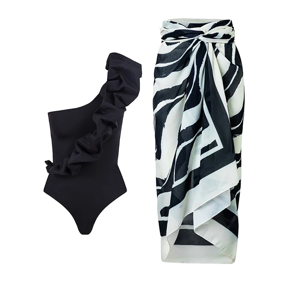 

Geometric Print Swimsuit 2023 New Fashion the Shoulder Vintage Bathing Suit Single Piece Summer Beachwear Swimwear Slim Backless