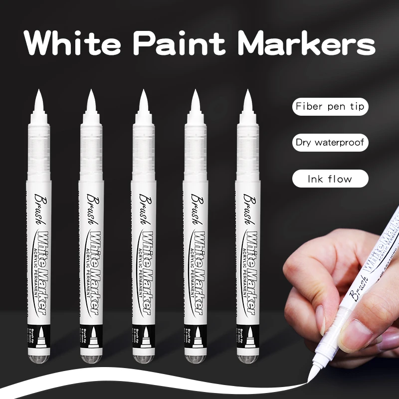 3/6/10Pcs Straight liquid White Marker Paint Pens Brush Acrylic White Permanent Marker for Drawing Rock Painting Stone Ceramic 2
