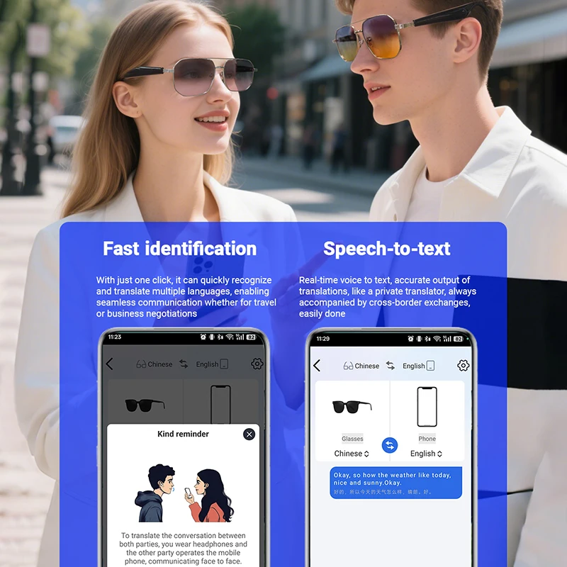 LIGE Ai Smart Bluetooth Glasses 100+Languages Translation Real-time Q&A BT5.4 Music UV Protection Smart Sunglasses for Men Women