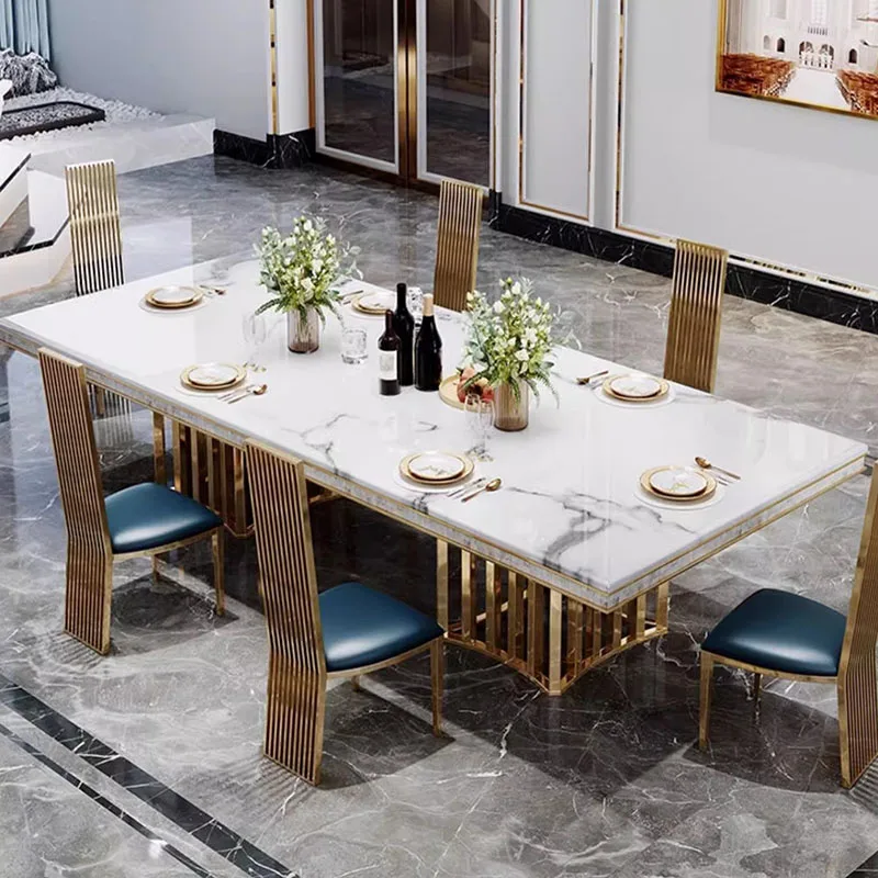 Luxury Metal Dining Table Set Nordic Kitchen Console Dinner High Quality Garden Marble Chaises Salle Manger Kitchen Furniture