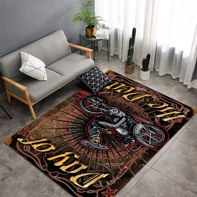 Auto d'epoca scheletro equitazione moto Garage Biker Nostalgie Style  flanella tappeto di Ho Me Lili per la decorazione del pavimento di casa  tappeto