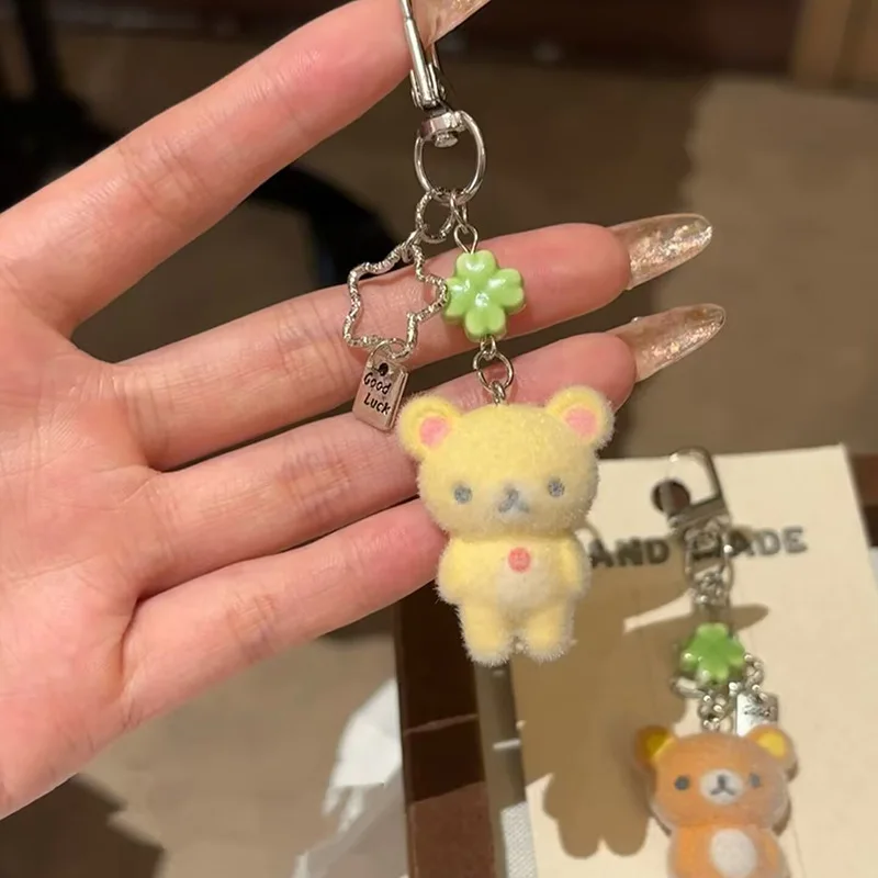 Fashion Cute Bear Rilakkumas Flocking Pendent Ccd Hanging Rope Phone Charm Keychain Bag Decor Surprise Gift For Gifts