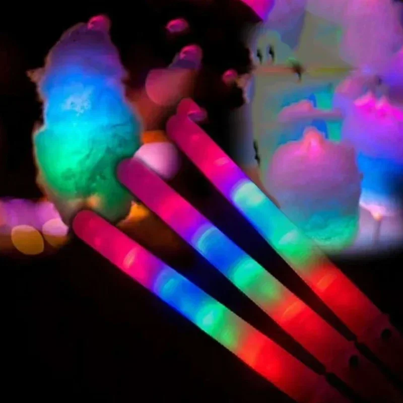 1-10pcs 2024 Colorful LED Glow Sticks Cotton Candy Cones Reusable Glowing Marshmallows Sticks Party Night Glow Boosting Props